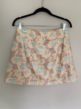 Nike Golf Yellow Floral Dri-Fit Athletic Pull on Performance Zip Skort Sz S